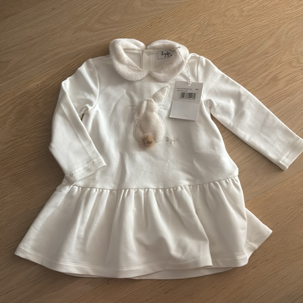 Il Gufo White bunny easter dress